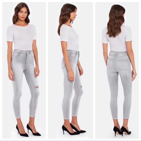 DL1961 Chrissy Crop Ultra High Rise Skinny Distressed Ripped Gray Jeans - Picture 1 of 12